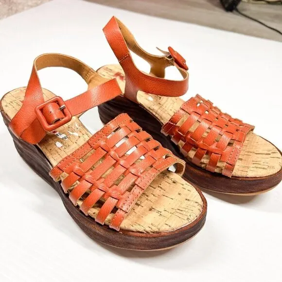 Korks by Kork-Ease Womens Size 6M Burnt Orange Strappy Marley Wedge Sandals