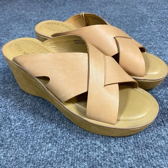 Korks Ease Lana Criss Cross Sandals 9 Beige Natural Leather Wedge NEW
