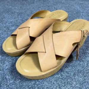 Korks Ease Lana Criss Cross Sandals 9 Beige Natural Leather Wedge NEW