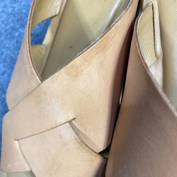 Korks Ease Lana Criss Cross Sandals 9 Beige Natural Leather Wedge NEW