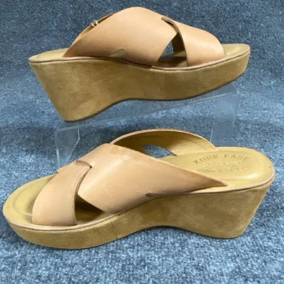 Korks Ease Lana Criss Cross Sandals 9 Beige Natural Leather Wedge NEW