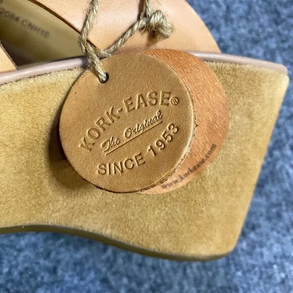 Korks Ease Lana Criss Cross Sandals 9 Beige Natural Leather Wedge NEW
