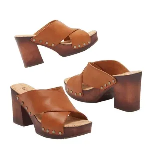 KORKS Women’s Lynda Block Heel Platform Sandals in the Size 9 in Cognac Color