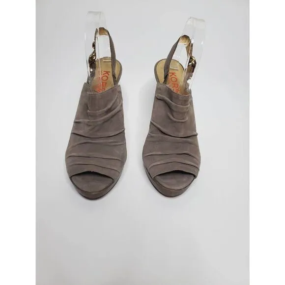 Kors Michael Kors Grey Suede Slingback Peep Toe Platform Heels Leather Slouchy