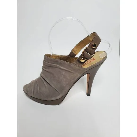 Kors Michael Kors Grey Suede Slingback Peep Toe Platform Heels Leather Slouchy