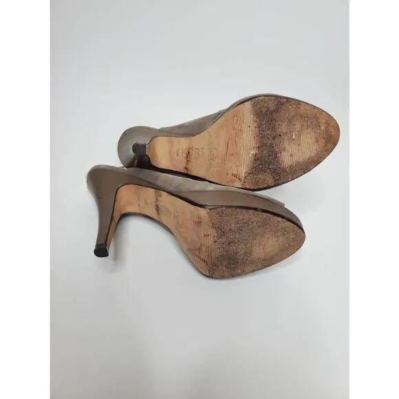Kors Michael Kors Grey Suede Slingback Peep Toe Platform Heels Leather Slouchy