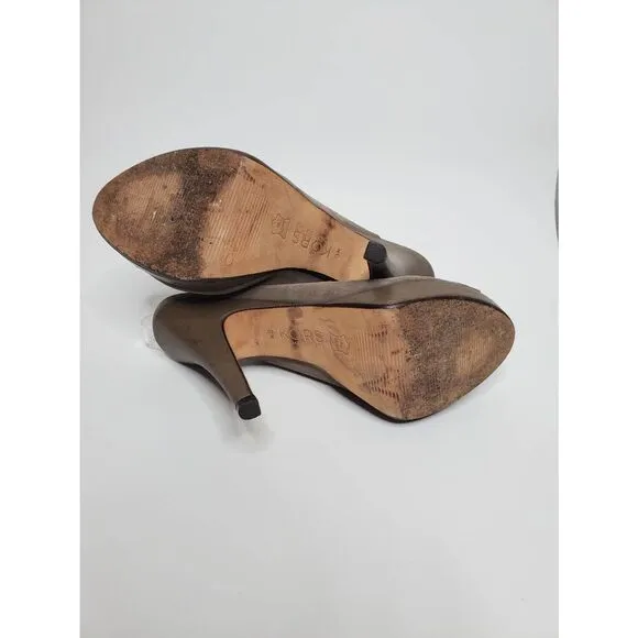 Kors Michael Kors Grey Suede Slingback Peep Toe Platform Heels Leather Slouchy