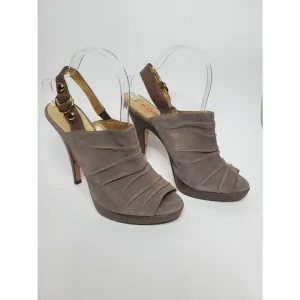 Kors Michael Kors Grey Suede Slingback Peep Toe Platform Heels Leather Slouchy