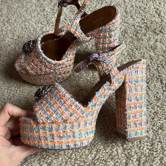 Kurt Geiger Kensington Platform tweed sandal heel Strappy Orange purple 36 40
