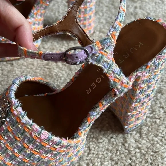 Kurt Geiger Kensington Platform tweed sandal heel Strappy Orange purple 36 40