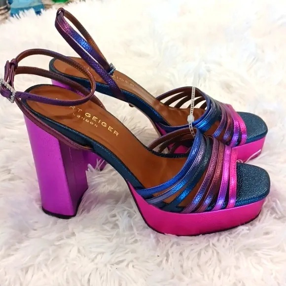 Kurt Geiger London Perria Purple Rainbow Platform Sandals SZ EU 41 FLAW
