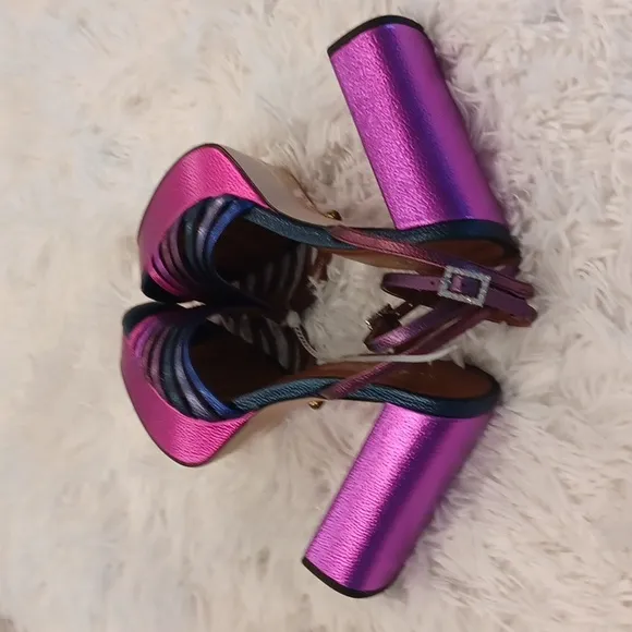 Kurt Geiger London Perria Purple Rainbow Platform Sandals SZ EU 41 FLAW
