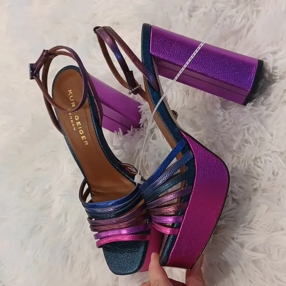 Kurt Geiger London Perria Purple Rainbow Platform Sandals SZ EU 41 FLAW