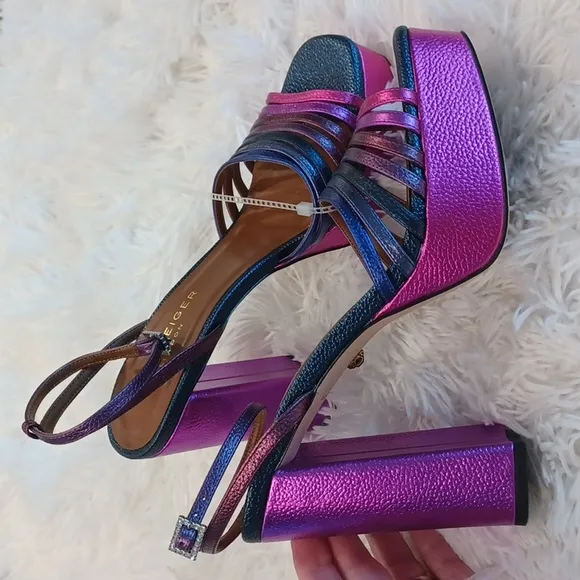 Kurt Geiger London Perria Purple Rainbow Platform Sandals SZ EU 41 FLAW