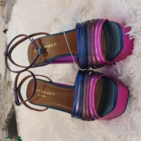 Kurt Geiger London Perria Purple Rainbow Platform Sandals SZ EU 41 FLAW