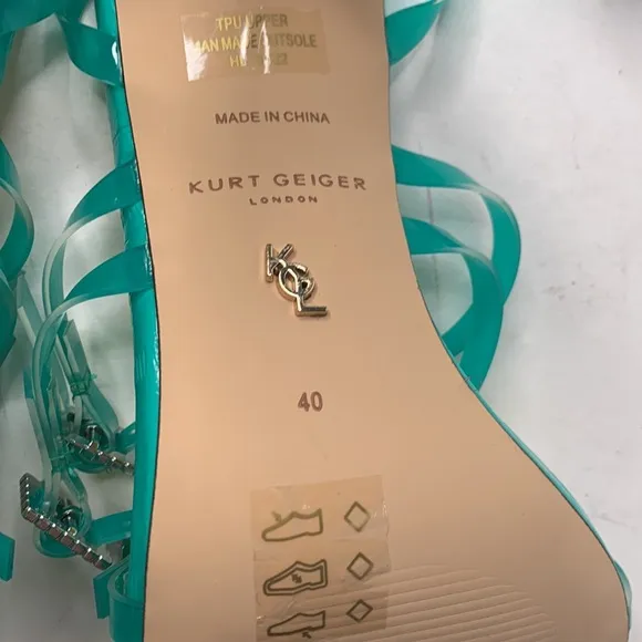 Kurt Geiger London Pierra turquoise vinyl ankle strap sandals NWT