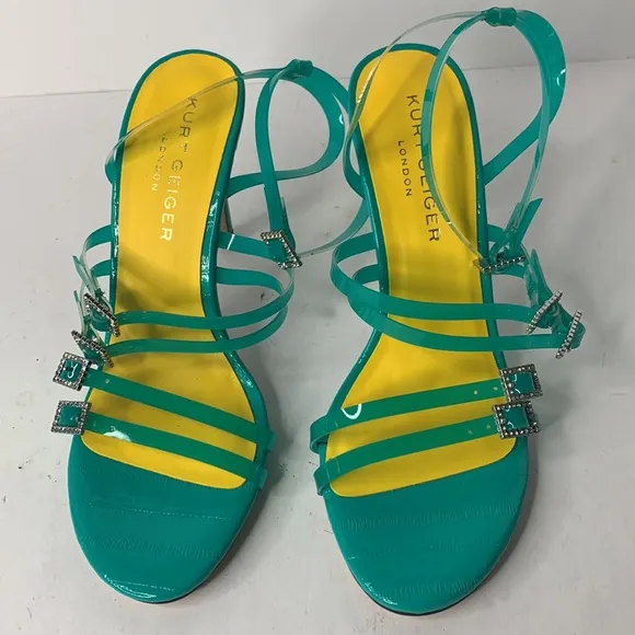 Kurt Geiger London Pierra turquoise vinyl ankle strap sandals NWT