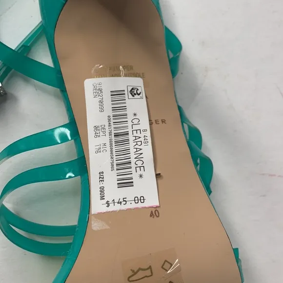 Kurt Geiger London Pierra turquoise vinyl ankle strap sandals NWT