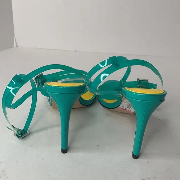Kurt Geiger London Pierra turquoise vinyl ankle strap sandals NWT