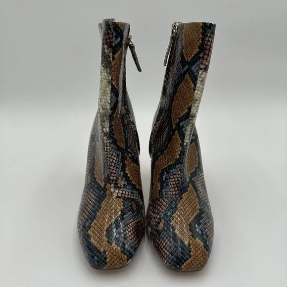 Kurt Geiger Multicolor Snake Print Ankle Boots Size 38.5 Zip Up Block Heel US 8