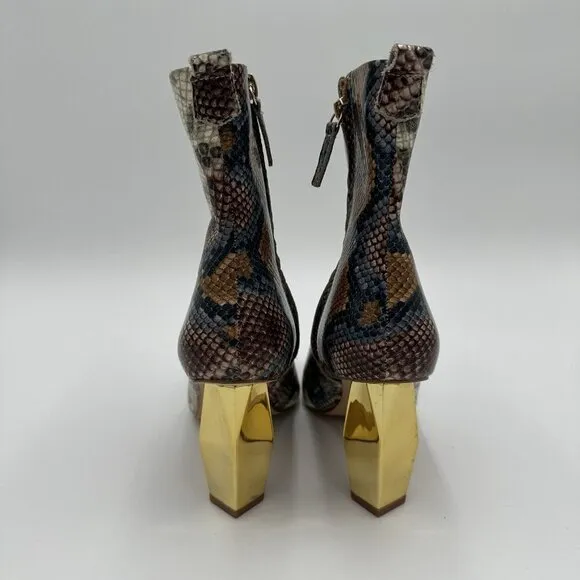 Kurt Geiger Multicolor Snake Print Ankle Boots Size 38.5 Zip Up Block Heel US 8