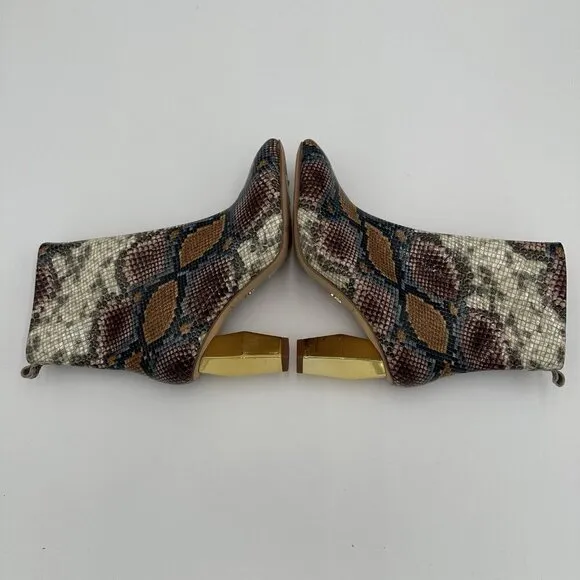 Kurt Geiger Multicolor Snake Print Ankle Boots Size 38.5 Zip Up Block Heel US 8