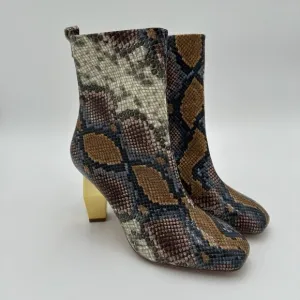 Kurt Geiger Multicolor Snake Print Ankle Boots Size 38.5 Zip Up Block Heel US 8
