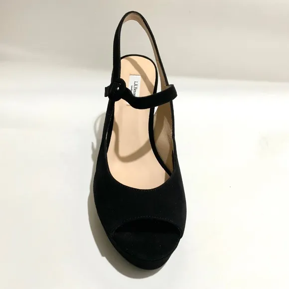 L. K. Bennet Raisa Designer black suede wedge platform ankle strap sandal 41