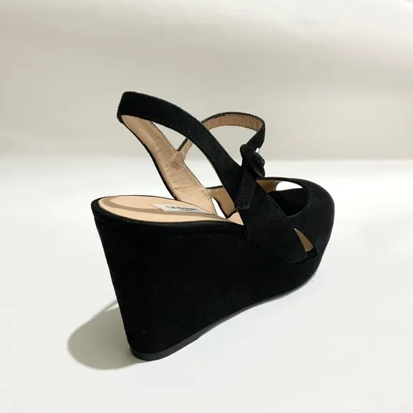 L. K. Bennet Raisa Designer black suede wedge platform ankle strap sandal 41