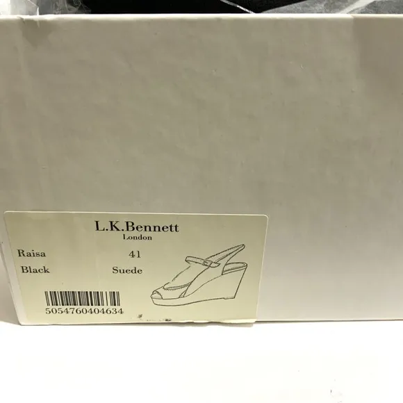 L. K. Bennet Raisa Designer black suede wedge platform ankle strap sandal 41