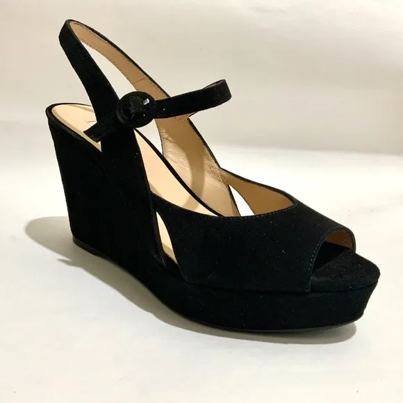 L. K. Bennet Raisa Designer black suede wedge platform ankle strap sandal 41