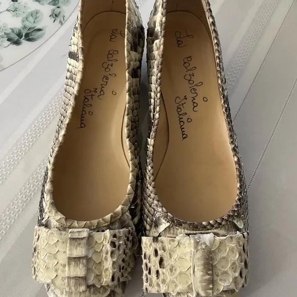 La Calzoleria Italiana bow‎ snake print shoes women with heels