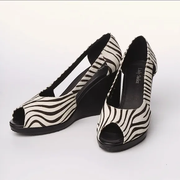 Lady Sadez Zebra Print Open-Toe Wedge Heels Womens Shoes Size 11