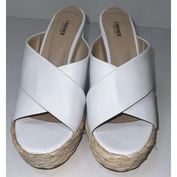 L'AGENCE  Lucca 65mm ‎ Platform Sandals - White size 40/ US 10
