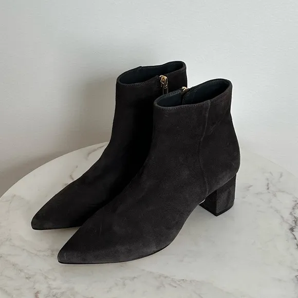 L'AGENCE NEW Jeanne Block Heel Bootie Charcoal Gray Pointed Toe Size 6 US 36