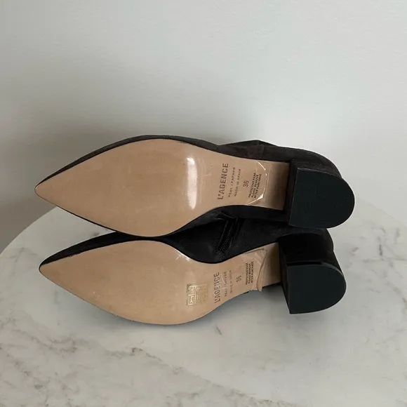 L'AGENCE NEW Jeanne Block Heel Bootie Charcoal Gray Pointed Toe Size 6 US 36