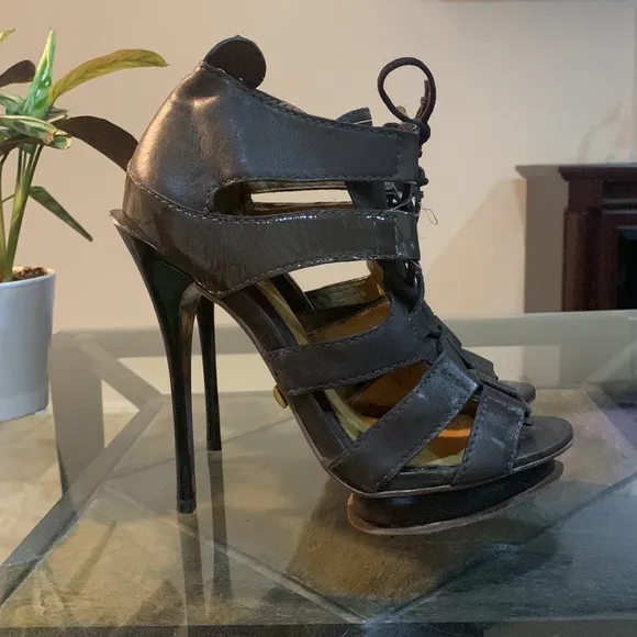 L.A.M.B. Jaco Caged Lace Up Heel Sandals