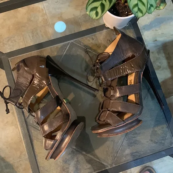 L.A.M.B. Jaco Caged Lace Up Heel Sandals