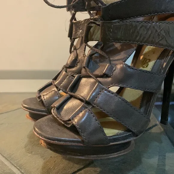 L.A.M.B. Jaco Caged Lace Up Heel Sandals