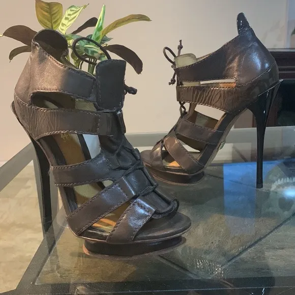 L.A.M.B. Jaco Caged Lace Up Heel Sandals