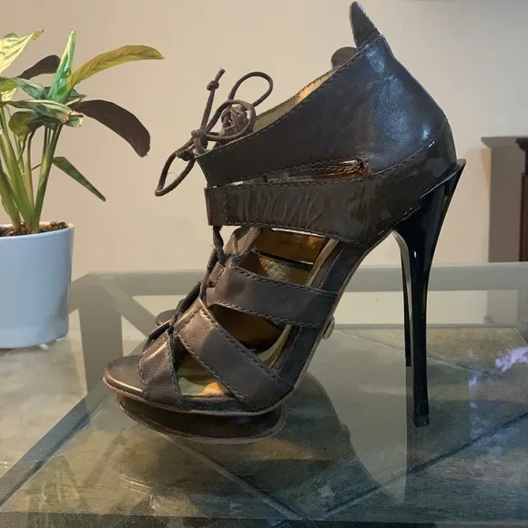 L.A.M.B. Jaco Caged Lace Up Heel Sandals