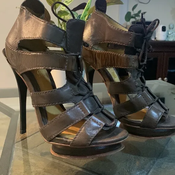 L.A.M.B. Jaco Caged Lace Up Heel Sandals