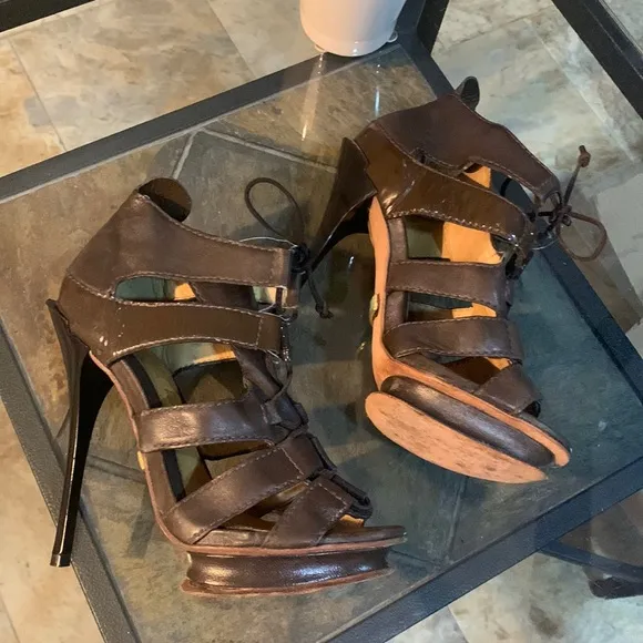 L.A.M.B. Jaco Caged Lace Up Heel Sandals
