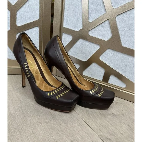 L.A.M.B. lamb GWEN STEFANI BROWN PLATFORM PUMPS Ultra HEEL SHOES SIZE 7.5 8 M