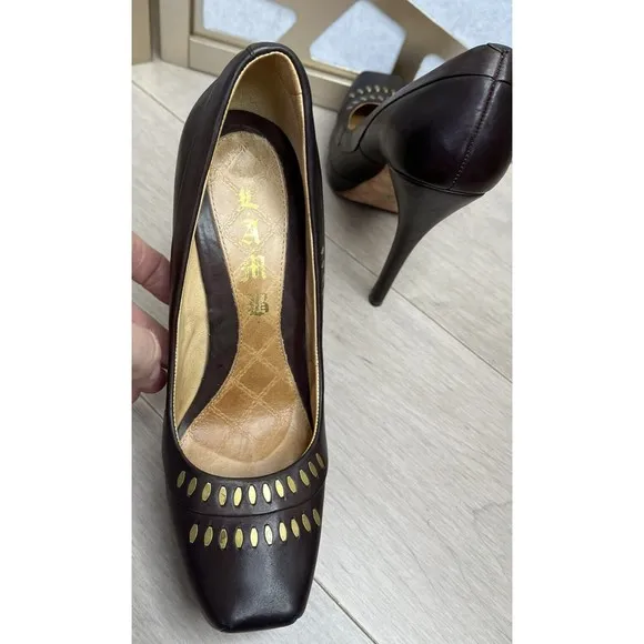 L.A.M.B. lamb GWEN STEFANI BROWN PLATFORM PUMPS Ultra HEEL SHOES SIZE 7.5 8 M