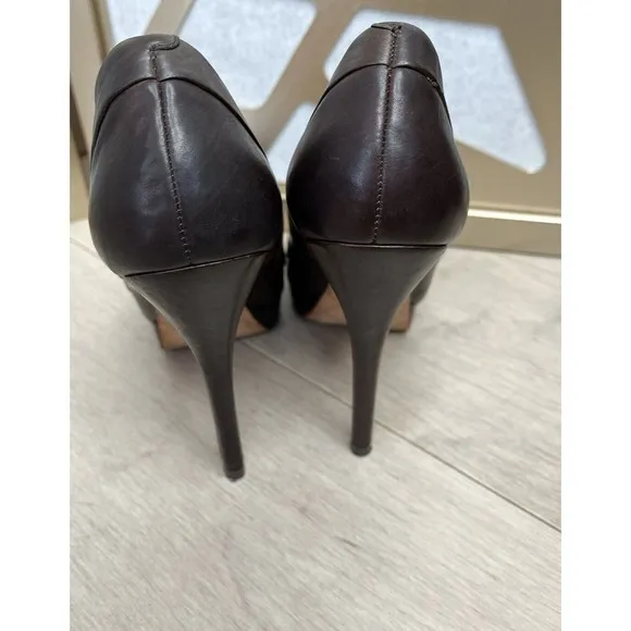 L.A.M.B. lamb GWEN STEFANI BROWN PLATFORM PUMPS Ultra HEEL SHOES SIZE 7.5 8 M