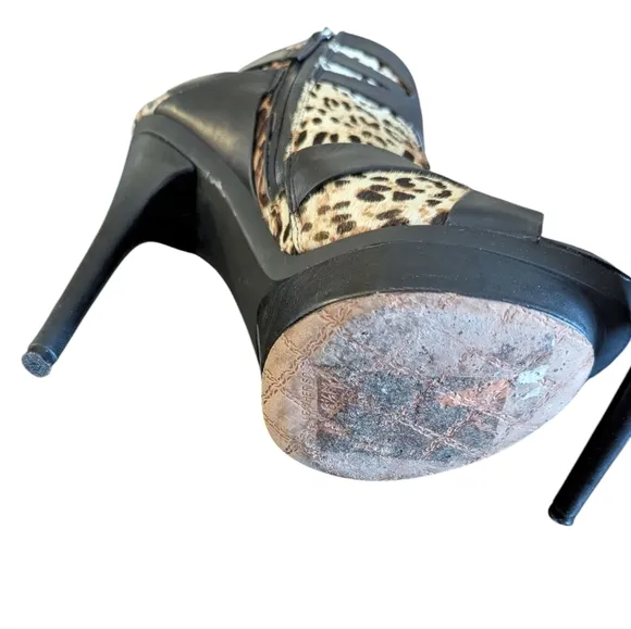 L.A.M.B,Leopard Print and Black Women's High Heel Sandals, Size 8.5