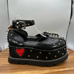 Lamoda Dolls Kill Studded Spiked Platform Heart Shoes Black Goth Punk‎ Women's 7