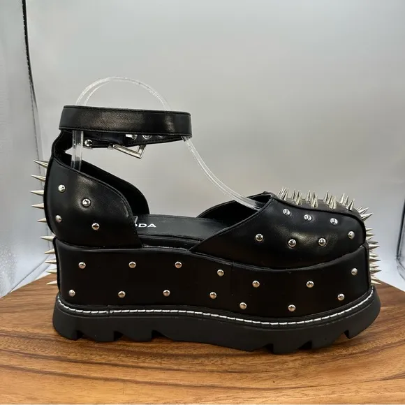 Lamoda Dolls Kill Studded Spiked Platform Heart Shoes Black Goth Punk‎ Women's 7