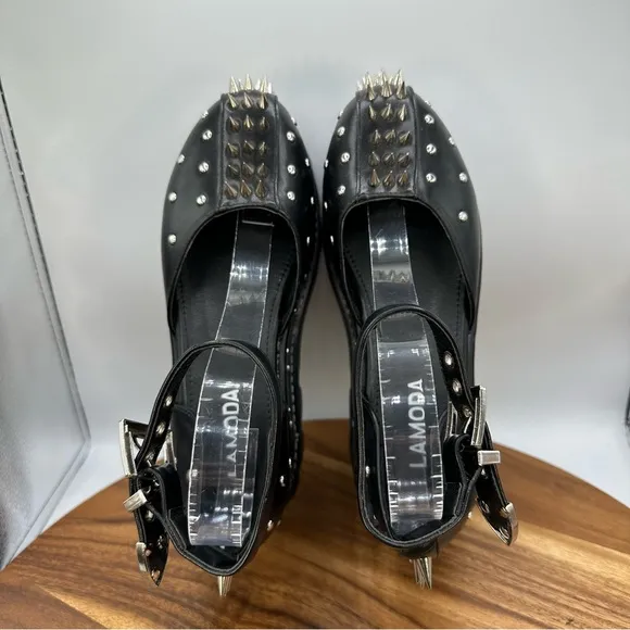 Lamoda Dolls Kill Studded Spiked Platform Heart Shoes Black Goth Punk‎ Women's 7